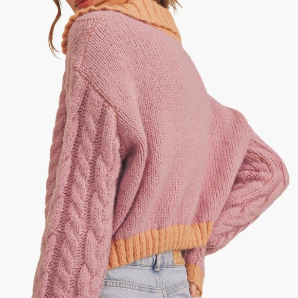 (NWT) All in Favor, Fall Cable knit, Cropped Cardigan,  Lilac & Peach, Med. - Picture 2 of 2